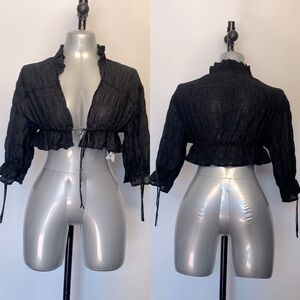 Black French girl dark coquette high neck collar ruched bolero shrug size large